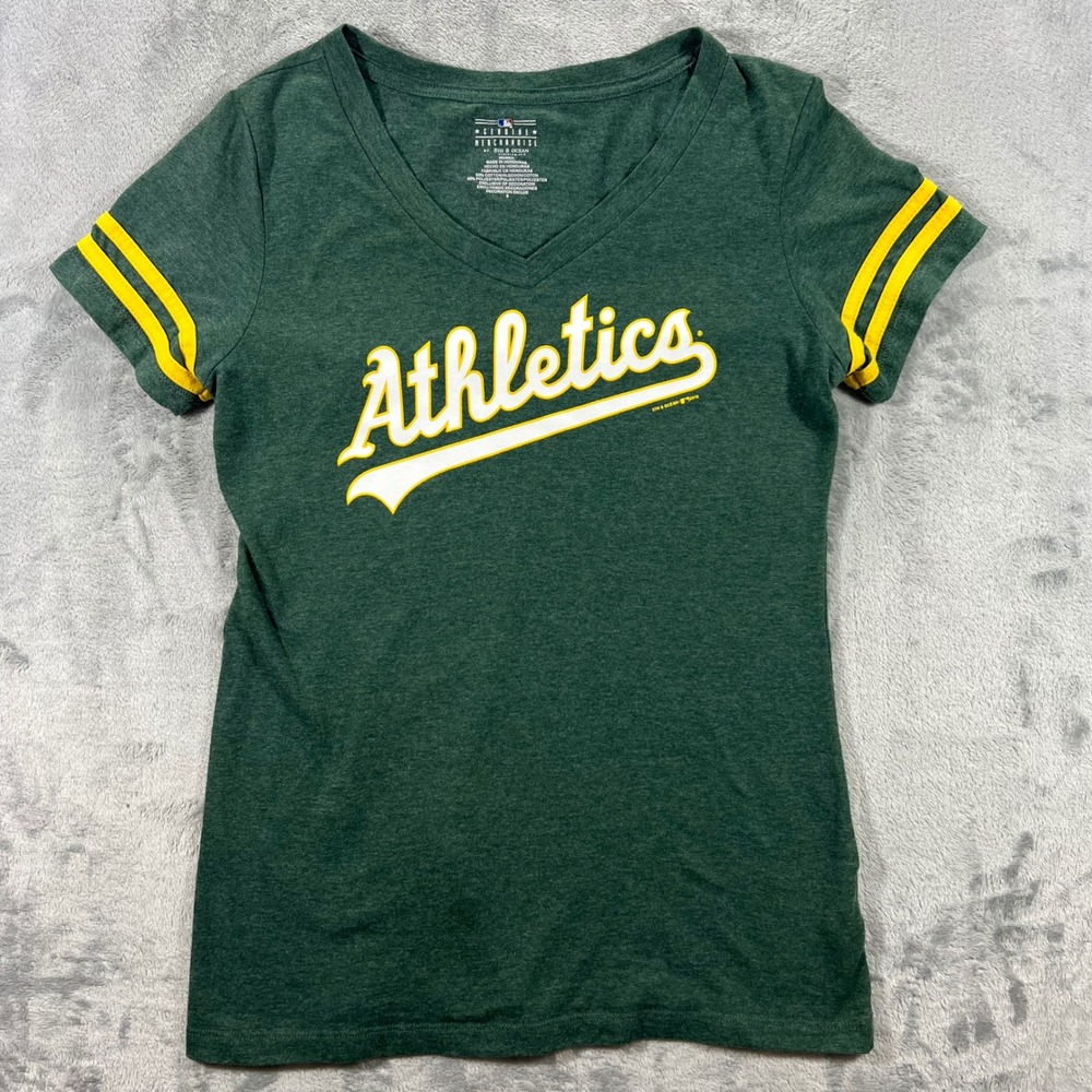 OAKLAND ATHLETICS 5th & Ocean MLB T-Shirt Women Small Green V-Neck Casual